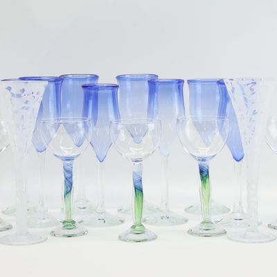 Sale Photo Thumbnail #155: Five Chris Baker-Salmon Wine Glasses