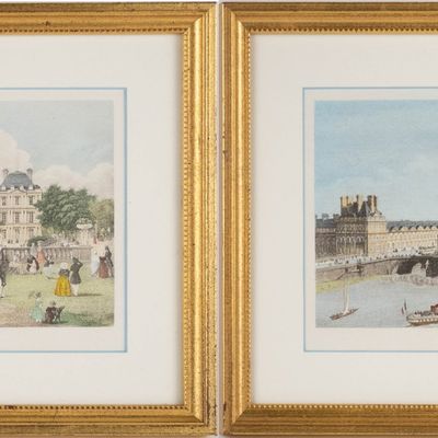 Sale Photo Thumbnail #254: Two French Scenes, Colored Engravings