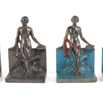 Sale Photo Thumbnail #194: Two Pairs of Art Deco Bookends of Women Reading