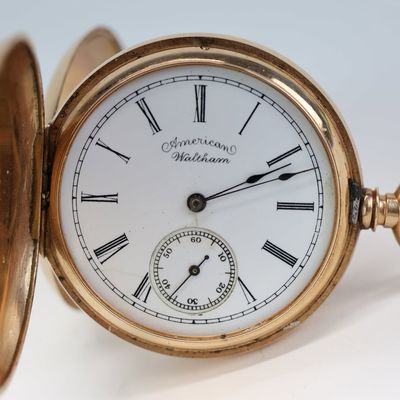 Sale Photo Thumbnail #79: Antique American Waltham 14k Gold Pocket Watch
