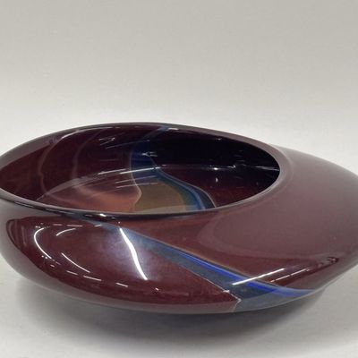 Sale Photo Thumbnail #403: Vintage Ira Sapir Hand Blown Studio Art Glass Elliptical Series Bowl