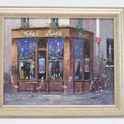 Sale Photo Thumbnail #270: Parisian Painting Acrylic on Canvas Bistro Cafe Chez Marie