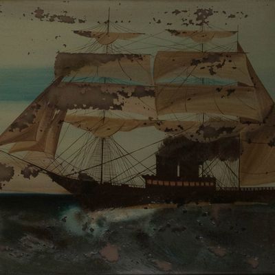 Sale Photo Thumbnail #240: Reverse Painting on Glass of a Merchant Ship