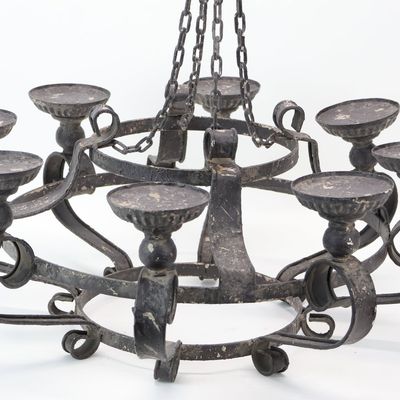 Sale Photo Thumbnail #136: Wrought Iron Style Eight Light Hanging Candle Chandelier