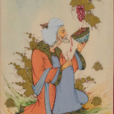 Sale Photo Thumbnail #358: Wise Man Drinking Wine, Persian Miniature Paining