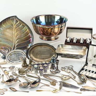 Sale Photo Thumbnail #47: Group of Assorted Silver Plated Table Articles