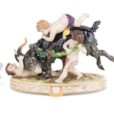 Sale Photo Thumbnail #125: German Porcelain Figural Group of Putti with Goat