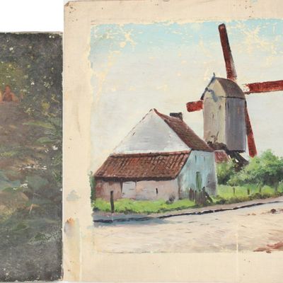 Sale Photo Thumbnail #255: Frank von der Lancken, American 1872-1950, The Secret Garden and Village Street with Windmill, Oils