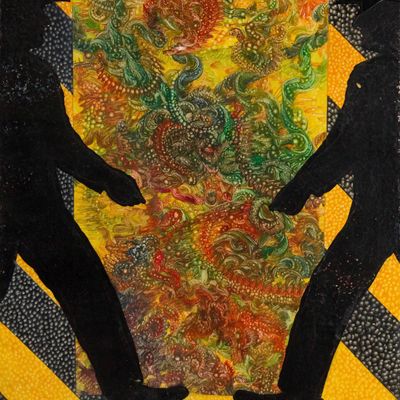 Sale Photo Thumbnail #283: Paul Arthur Jansen, American 1945-, Abstract in Yellows, Mixed Media