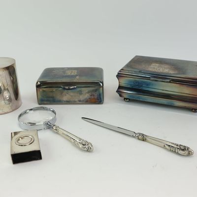 Sale Photo Thumbnail #46: Group of assorted silver plated Desk articles