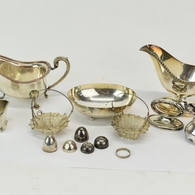 Sale Photo Thumbnail #2: Group of Assorted Silver Plated Table Articles