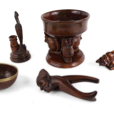 Sale Photo Thumbnail #172: Squirrel Decorated Carved Wood Footed Bowl