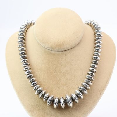 Sale Photo Thumbnail #75: Vintage Navajo Graduated Silver Pearl Beaded Necklace