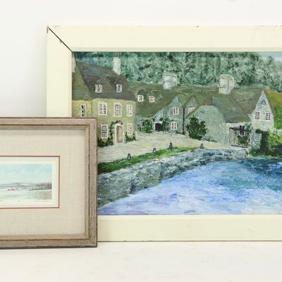 Sale Photo Thumbnail #304: Oil on Board Country Cottage Seaside Painting
