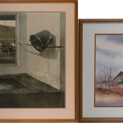 Sale Photo Thumbnail #259: W. Knott, Barn in Landscape, Watercolor on Paper