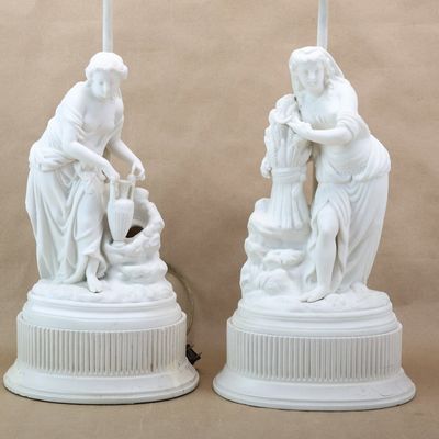 Sale Photo Thumbnail #146: Two Neo Classical Style Parianware Table Lamps