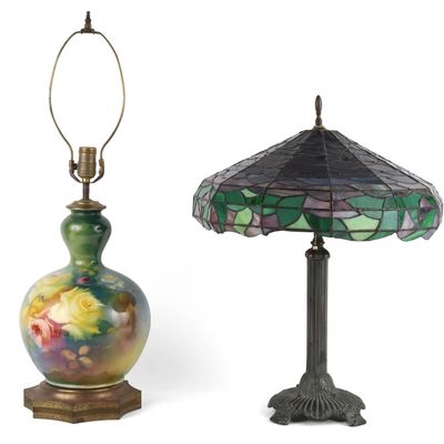Sale Photo Thumbnail #197: Art Nouveau Style Patinated Metal Stained Glass Table Lamp
