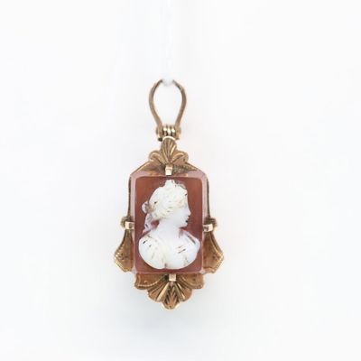Sale Photo Thumbnail #83: Antique Victorian Unmarked 14k Gold Mourning Cameo Pendant