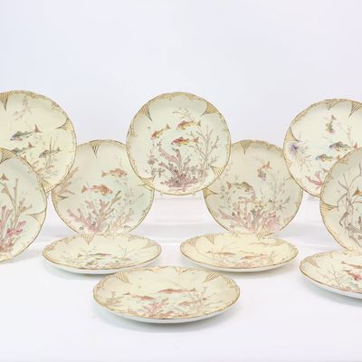 Sale Photo Thumbnail #183: Set of Eleven Pointons England Gilt Fish Decorated Plates