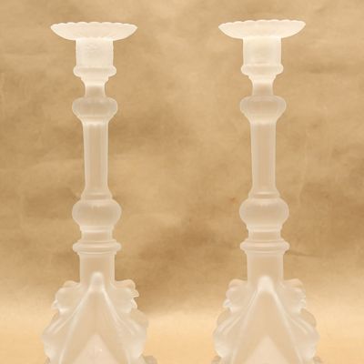 Sale Photo Thumbnail #129: Pair of Val St. Lambert "Griffon" Crystal Candle Holders
