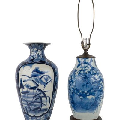 Sale Photo Thumbnail #355: Two Chinese Blue and White Porcelain Vases