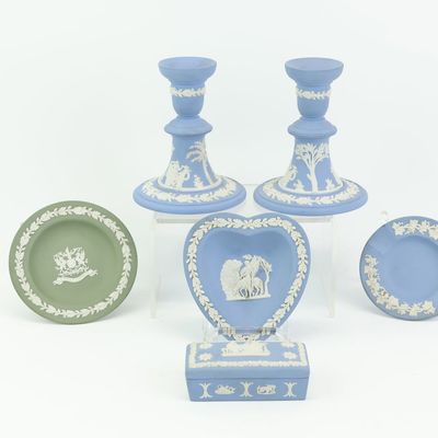 Sale Photo Thumbnail #130: Group of Wedgwood Jasperware Table Articles