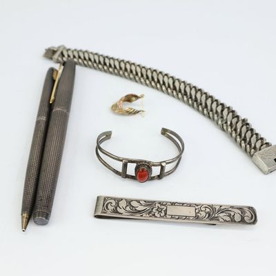 Sale Photo Thumbnail #7: Vintage Group of Assorted Silver Accessories