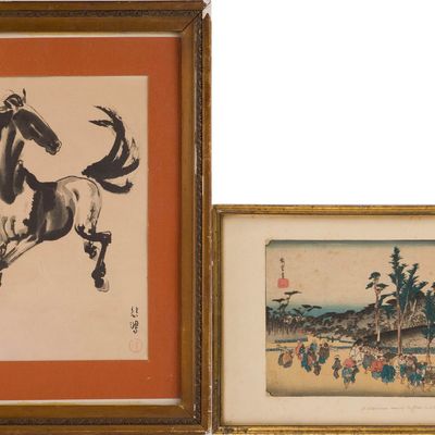 Sale Photo Thumbnail #337: Utagawa Hiroshige (1826), Japanese 1826-1869, Shiba Zojoji Sannai no Zu, Ukiyo-e Woodblock Print