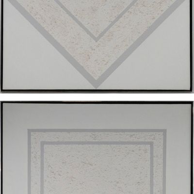 Sale Photo Thumbnail #256: Two Monochromatic Geometric, Mixed Medias on Canvas