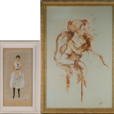 Sale Photo Thumbnail #257: Two Portraits of Women, Mixed Media on Paper