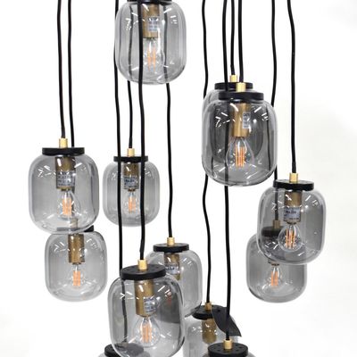 Sale Photo Thumbnail #143: Dome Deco Modern 13-Drop Smoked Glass Chandelier