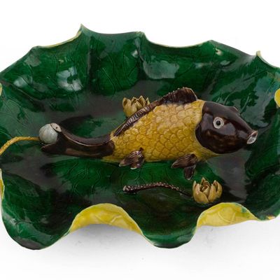 Sale Photo Thumbnail #346: Chinese Glazed Porcelain Koi Fish on Lily Pad