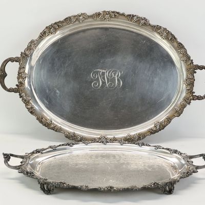Sale Photo Thumbnail #66: Two Silver Plated Serving Trays