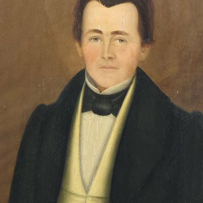 Sale Photo Thumbnail #308: Antique Oil on Board Primitive Portrait of a Gentleman