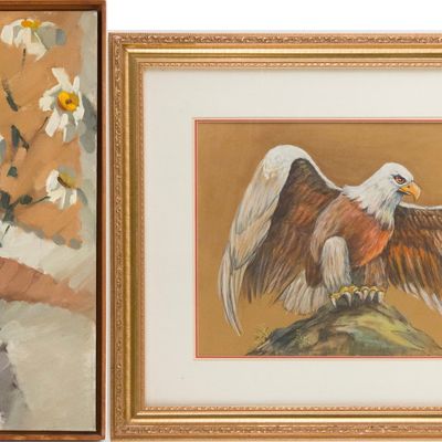 Sale Photo Thumbnail #277: Ernest Donald Chandonet, Canadian 1923-2012, Abstract Daisies in a Vase, Oil on Canvas