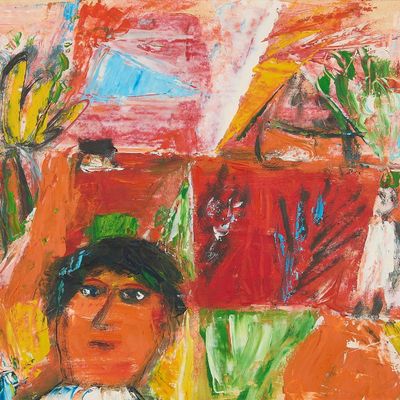 Sale Photo Thumbnail #99: Eugene Brands "Woman in Park" Oil & Gouache 1959