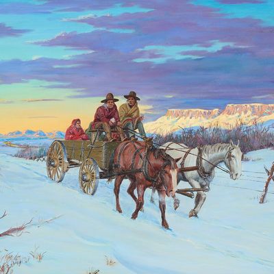 Sale Photo Thumbnail #129: Leo Beaulaurier Winter Landscape Oil Painting 1963