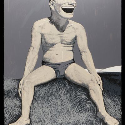 Sale Photo Thumbnail #86: Yue Minjun "Sitting Man Laughing" Serigraph 2008