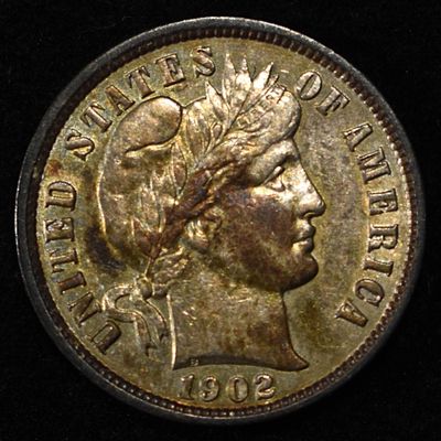 Sale Photo Thumbnail #222: 1902 BARBER DIME CH TO GEM ORIG UNC