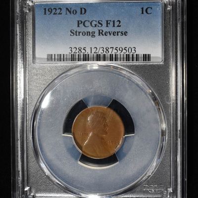 Sale Photo Thumbnail #186: 1922 WHEAT CENT NO D PCGS F12 STRONG REVERSE