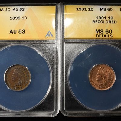 Sale Photo Thumbnail #175: 1898 & 1901 INDIAN HEAD CENTS ANACS AU-53-MS60