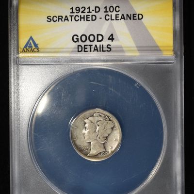 Sale Photo Thumbnail #225: 1921-D MERCURY DIME GOOD 4 DETAILS ANACS