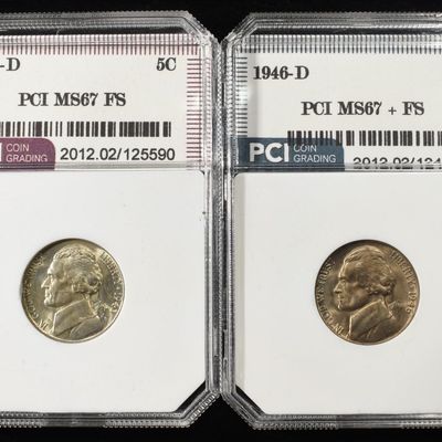 Sale Photo Thumbnail #216: 1943-D, 1946-D JEFFERSON 5C PCI SUPERB GEM BU FS