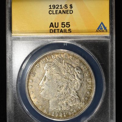 Sale Photo Thumbnail #285: 1921-S MORGAN DOLLAR AU 55 DETAILS CLEANED ANACS