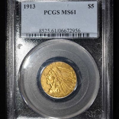 Sale Photo Thumbnail #448: 1913 $5 GOLD INDIAN PCGS MS-61