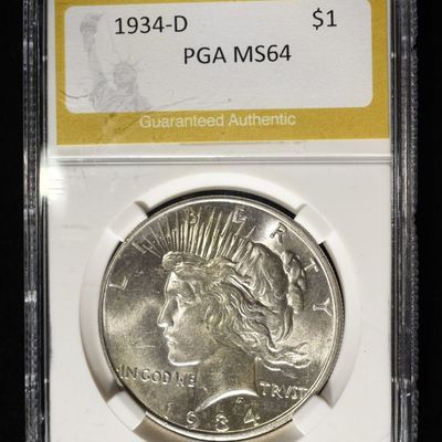 Sale Photo Thumbnail #301: 1934-D PEACE DOLLAR PGA CH/GEM BU