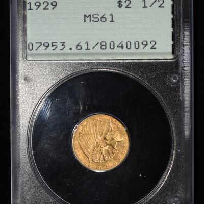 Sale Photo Thumbnail #446: 1929 $2.5 GOLD INDIAN PCGS MS-61 RATTLER HOLDER