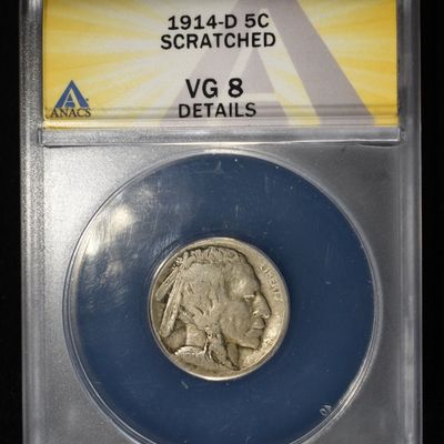 Sale Photo Thumbnail #211: 1914-D BUFFALO NICKEL VG8 DETAILS SCRATCHED ANACS