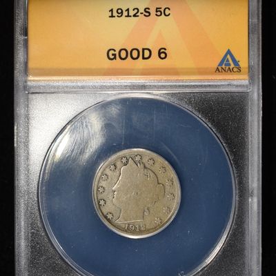 Sale Photo Thumbnail #210: 1912-S "V" NICKEL GOOD 6 ANACS