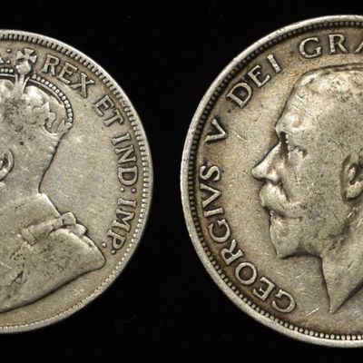 Sale Photo Thumbnail #143: 1914 1 CROWN & 1917 50 CENT FOREIGN 92.5% SILVER
